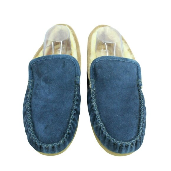 LL Bean Blue Suede Wicked Good Shearling Lined Venetian Slippers Size 11 M - Picture 5 of 9
